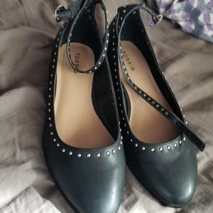Torrid Black & Silver Studded Flats w/ Ankle Strap